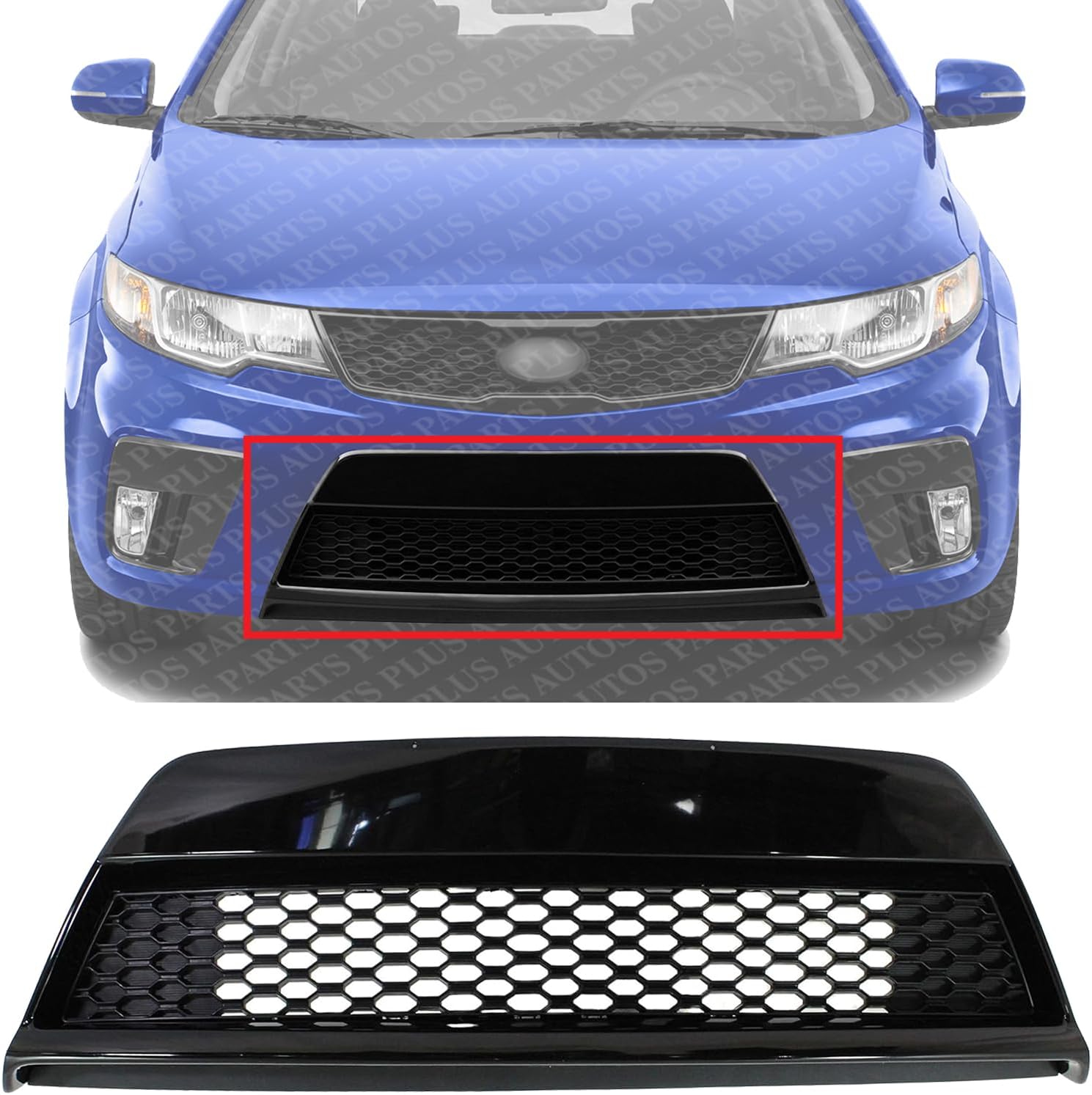 Front Bumper Grille Primed Plastic With Fog Light Holes Direct Replacement Compatible With 2010-2013 Kia Forte Koup KI1036108 865601M310