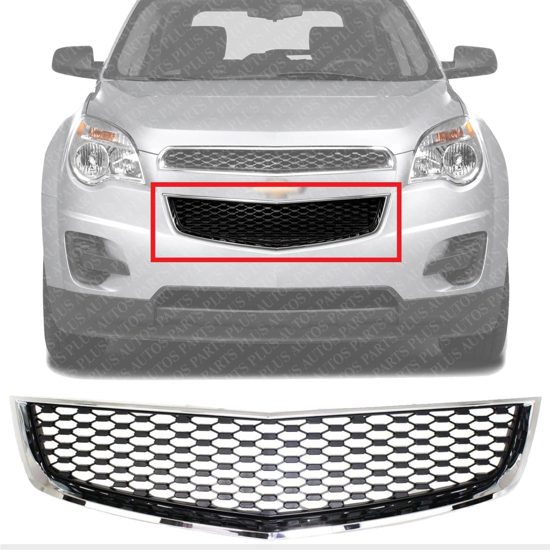 Front Bumper Grille Chrome Shell With Painted Black Insert Direct Replacement Compatible With 2010-2015 Chevrolet Equinox GM1200621 25798747