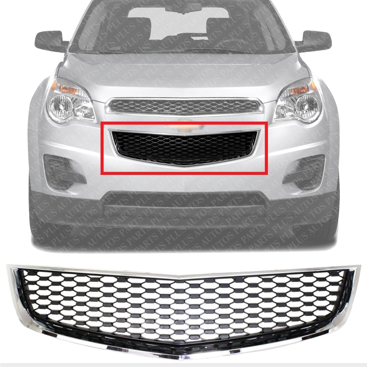 Front Bumper Grille Chrome Shell With Painted Black Insert Direct Replacement Compatible With 2010-2015 Chevrolet Equinox GM1200621 25798747