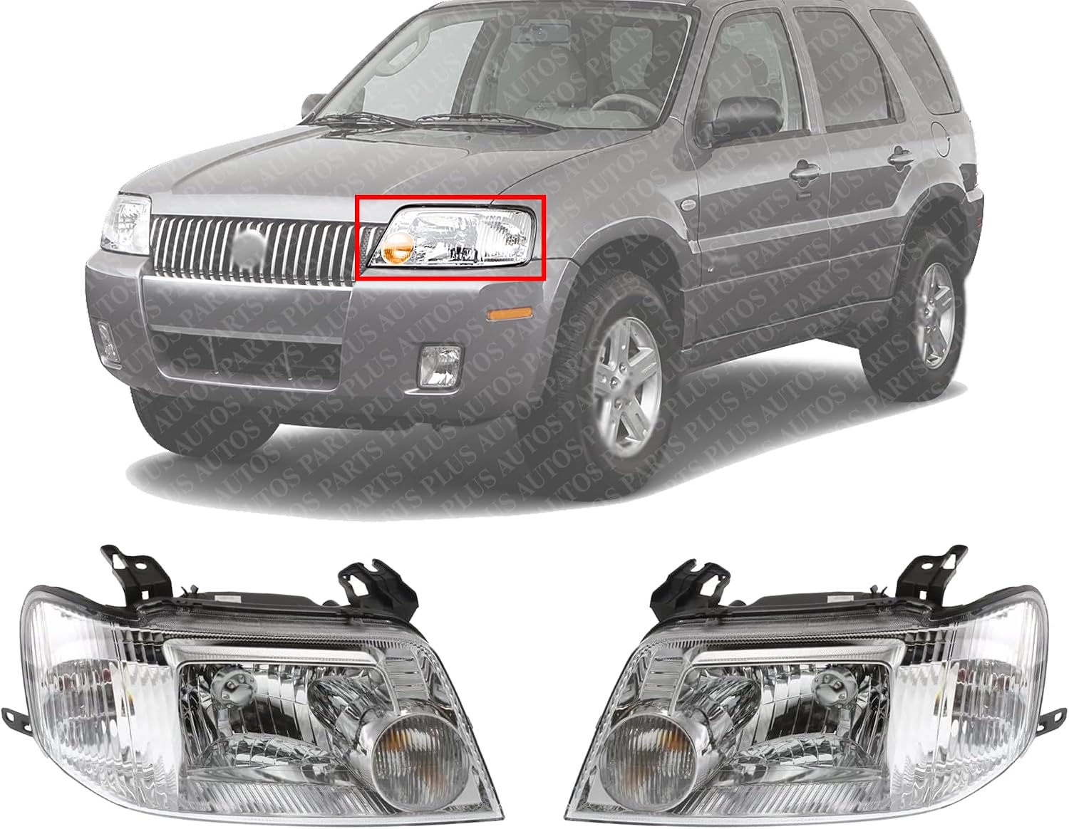 Set Of 2 Front Headlight Assembly Right Passenger & Left Driver Side Direct Replacement Compatible With 2005-2007 Mercury Mariner FO2502223 FO2503223 5E6Z13008BA 5E6Z13008AA