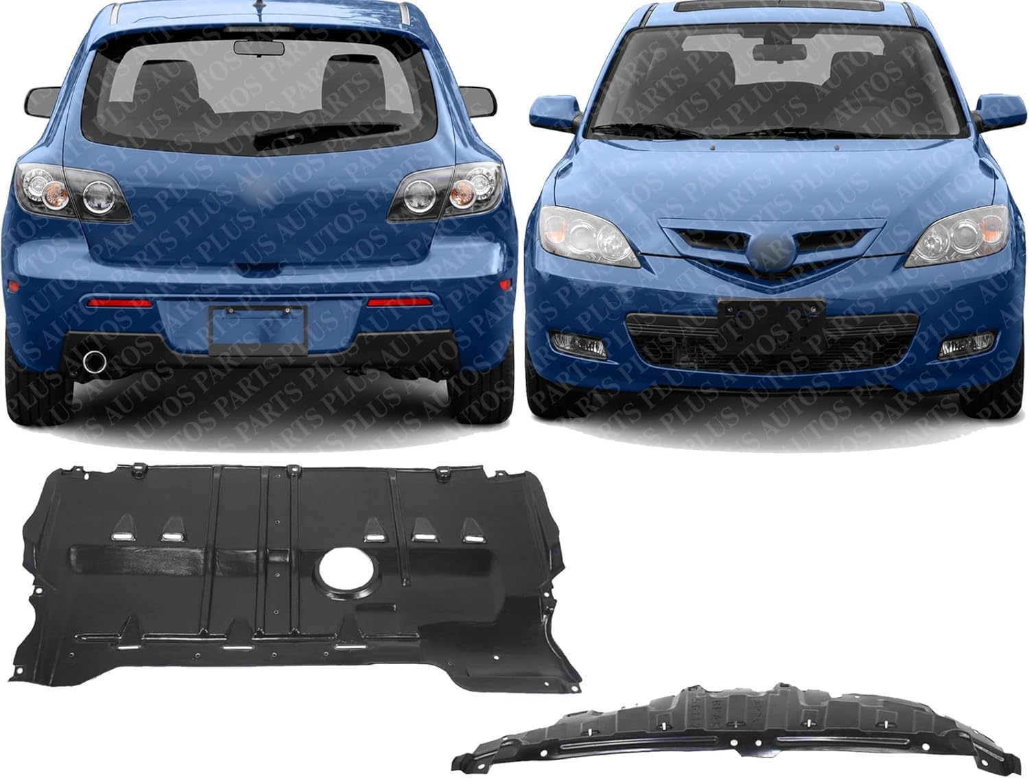 Front & Rear Engine Splash Shields Under Cover Direct Replacement Compatible with Mazda 3 2004-2009 MA1228103 MA1228100 BP4K56111M BP4K56112