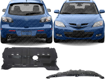 Front & Rear Engine Splash Shields Under Cover Direct Replacement Compatible with Mazda 3 2004-2009 MA1228103 MA1228100 BP4K56111M BP4K56112