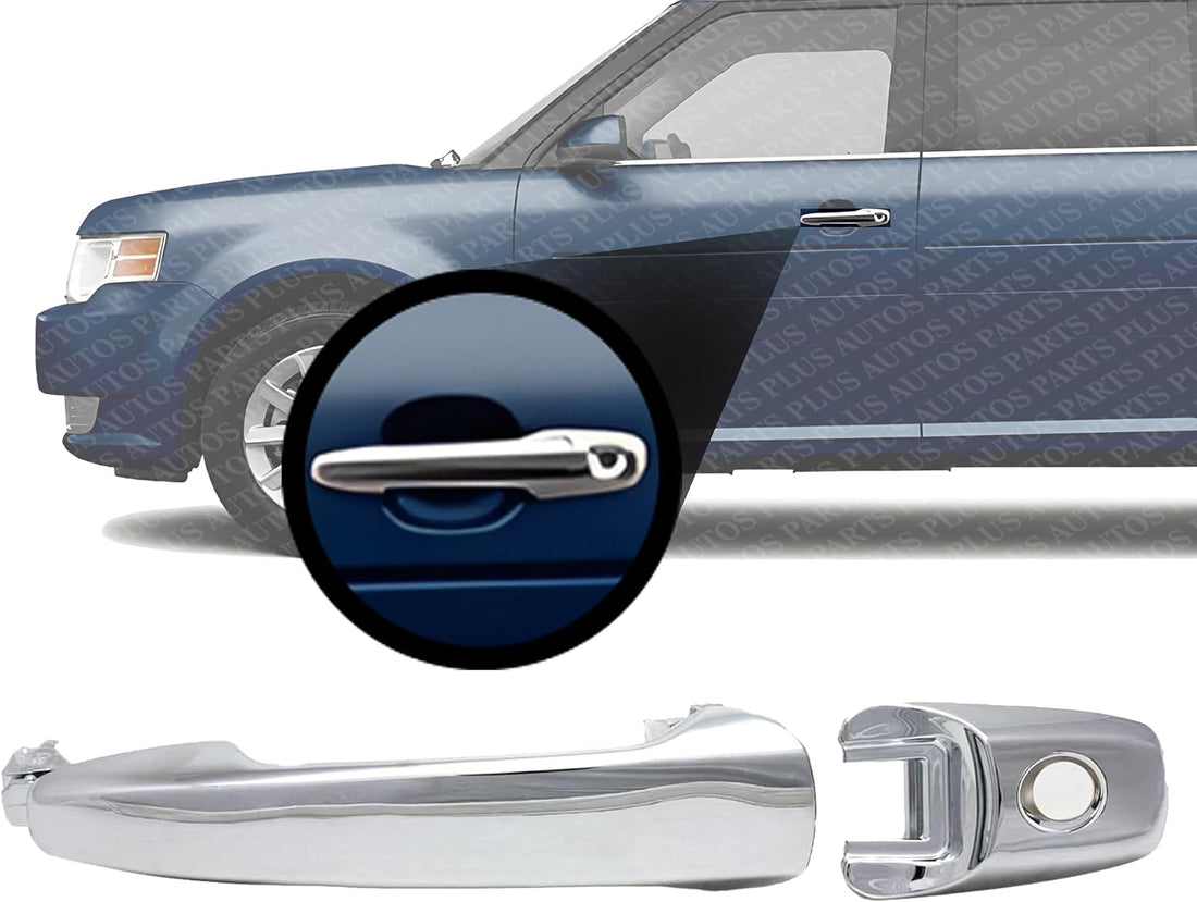 Front Exterior Door Handle + Cover Chrome Plastic with Keyhole Left Driver Side Direct Replacement Compatible with 2007-2010 Ford Edge / 2009-2019 Flex 7T4Z7822404AB-PFM