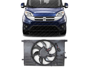 Front Radiator Single Fan Assembly Direct Replacement Compatible with 2015-2022 Ram ProMaster City / 2016-2018 Fiat 500X FI3115102 68360299AA 68247205AA