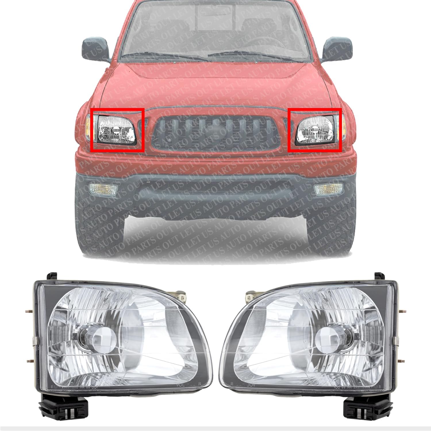 Set Of 2 Front Head Light Assembly Left Driver & Right Passenger Side Direct Replacement Compatible With 2001-2004 Toyota Tacoma TO2502136 TO2503136 8115004110 8111004110