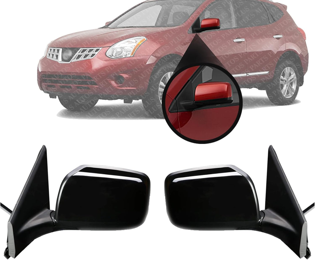 Set Of 2 Front Power Mirror Manual Folding Heated Primed Left Driver & Right Passenger Side Direct Replacement Compatible With 2008-2013 Nissan Rogue / 2014-2015 Select NI1321236