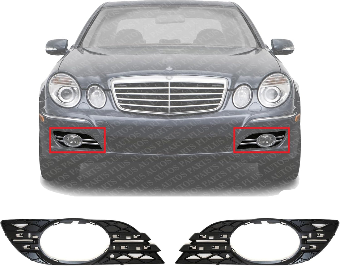 Set Of 2 Front Fog Light Molding Primed Plastic Left Driver & Right Passenger Side Direct Replacement Compatible With 2007-2009 Mercedes Benz E-Class MB1039115 MB1038115
