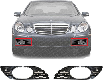 Set Of 2 Front Fog Light Molding Primed Plastic Left Driver & Right Passenger Side Direct Replacement Compatible With 2007-2009 Mercedes Benz E-Class MB1039115 MB1038115