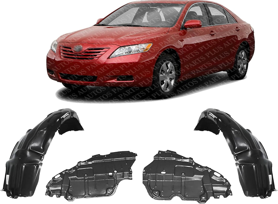 Front Engine Splash Shields Under Cover + Fender Liners Left Driver & Right Passenger Side Direct Replacement Compatible With 2007-2010 Toyota Camry TO1250122 TO1251122 TO1228134