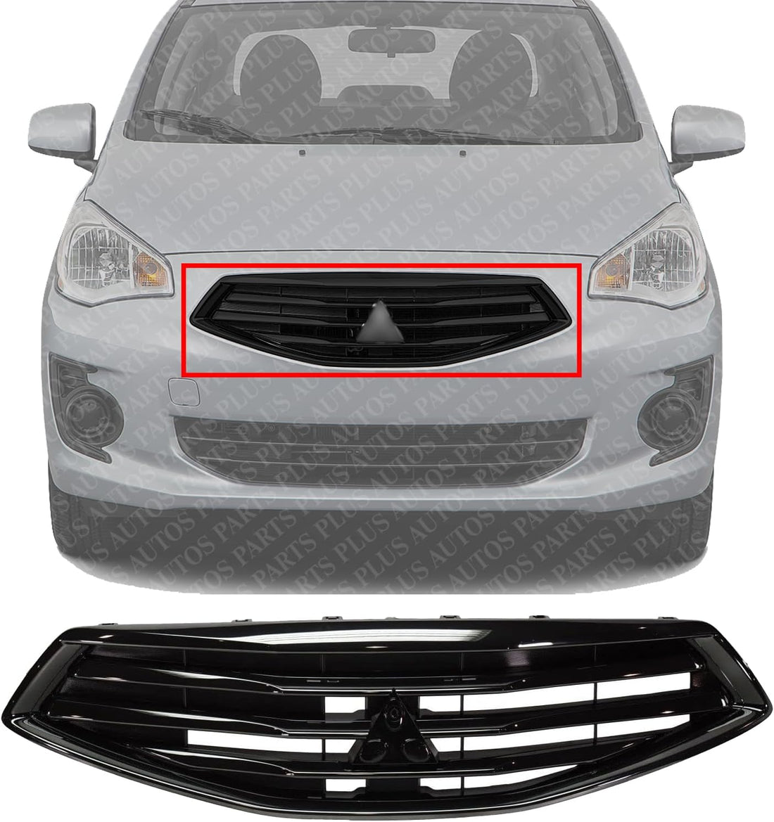 Front Grille Black Shell And Insert Plastic Direct Replacement Compatible With 2017-2019 Mitsubishi Mirage MI1200270 6402A377