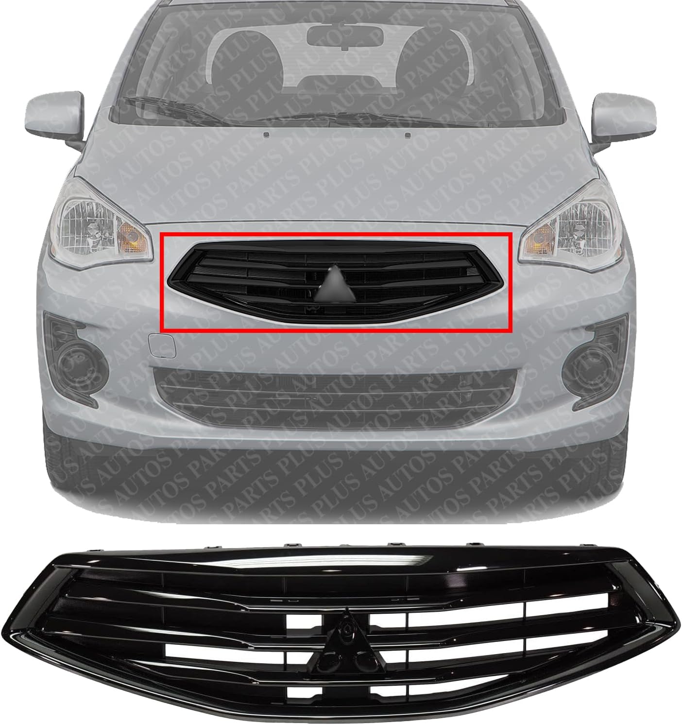 Front Grille Black Shell And Insert Plastic Direct Replacement Compatible With 2017-2019 Mitsubishi Mirage MI1200270 6402A377
