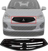Front Grille Black Shell And Insert Plastic Direct Replacement Compatible With 2017-2019 Mitsubishi Mirage MI1200270 6402A377