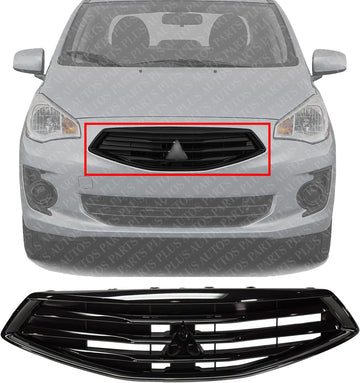 Front Grille Black Shell And Insert Plastic Direct Replacement Compatible With 2017-2019 Mitsubishi Mirage MI1200270 6402A377
