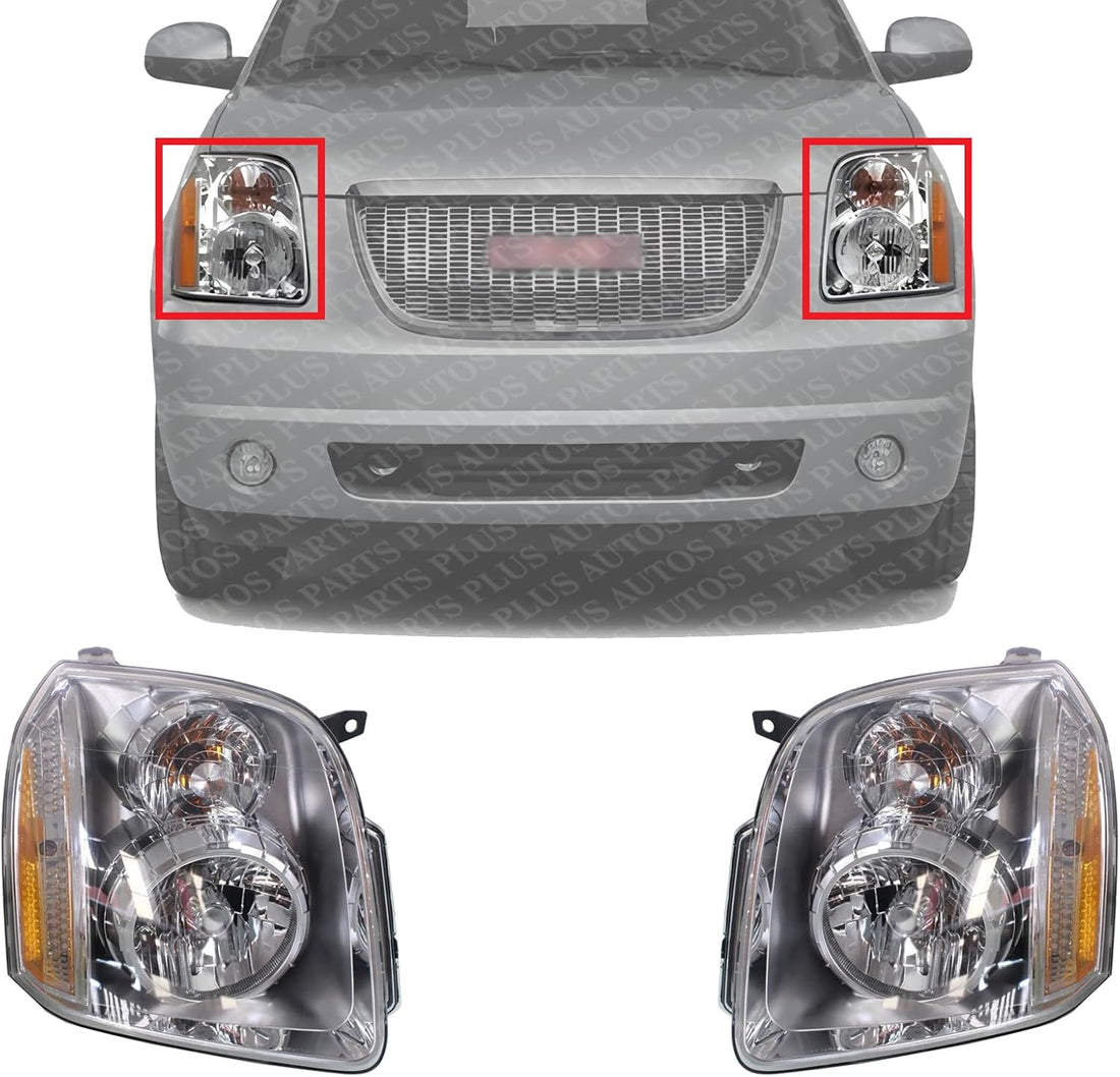 Set Of 2 Front Headlights Assembly Right Passenger & Left Driver Side Direct Replacement Compatible With 2007-2014 GMC Yukon GM2503318 GM2502318 20969897 20969896