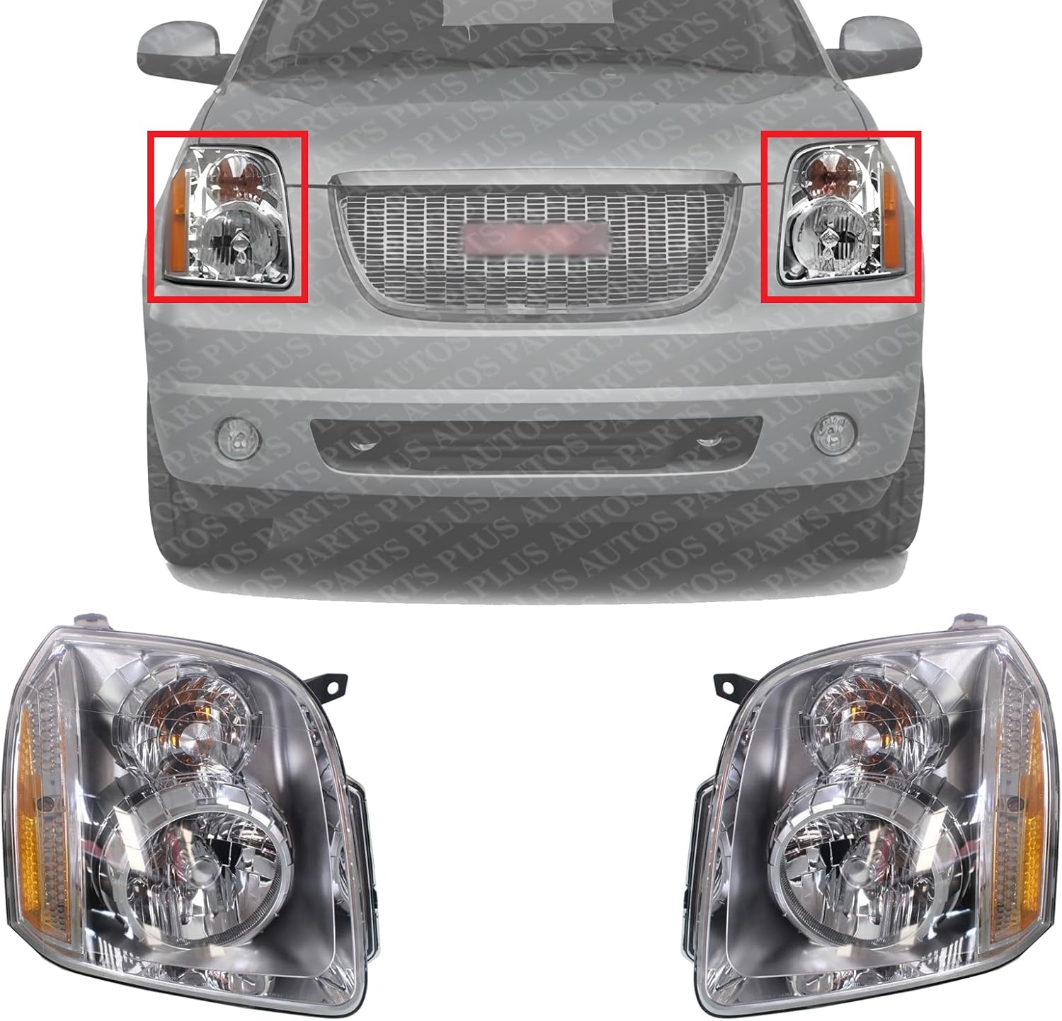 Set Of 2 Front Headlights Assembly Right Passenger & Left Driver Side Direct Replacement Compatible With 2007-2014 GMC Yukon GM2503318 GM2502318 20969897 20969896