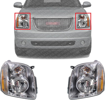 Set Of 2 Front Headlights Assembly Right Passenger & Left Driver Side Direct Replacement Compatible With 2007-2014 GMC Yukon GM2503318 GM2502318 20969897 20969896