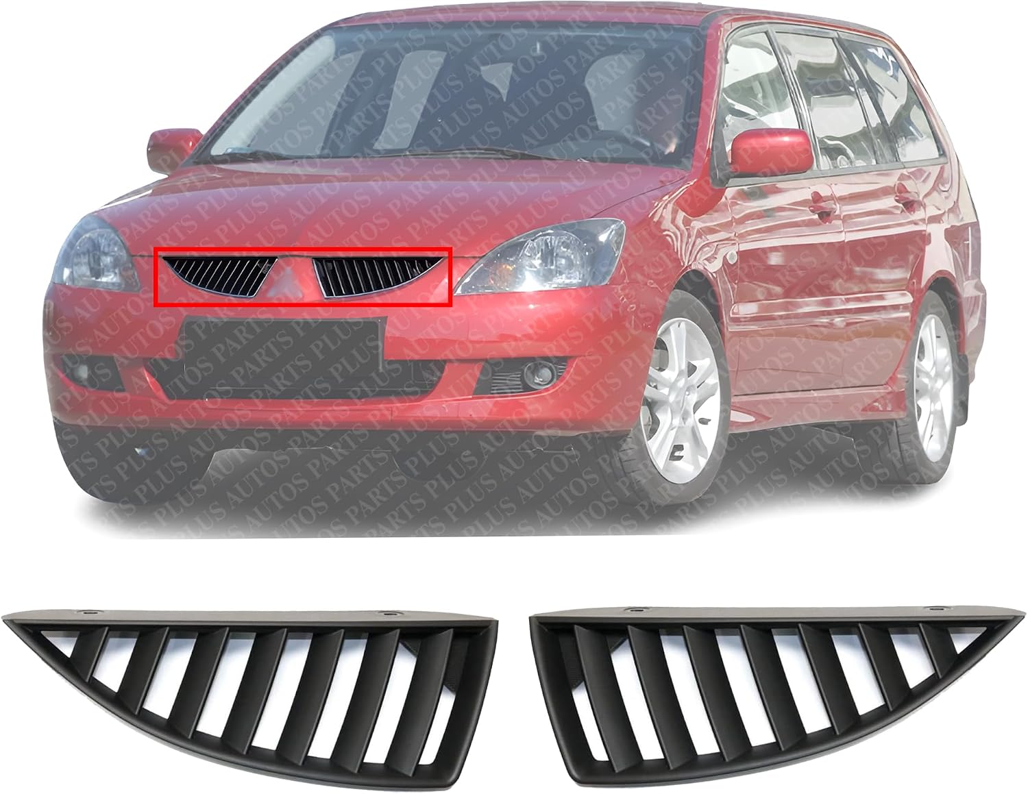 Set Of 2 Front Grille Primed Plastic Left Driver & Right Passenger Side Direct Replacement Compatible With 2004-2005 Mitsubishi Lancer MI1200246 MI1200245 MN161014 MN161013