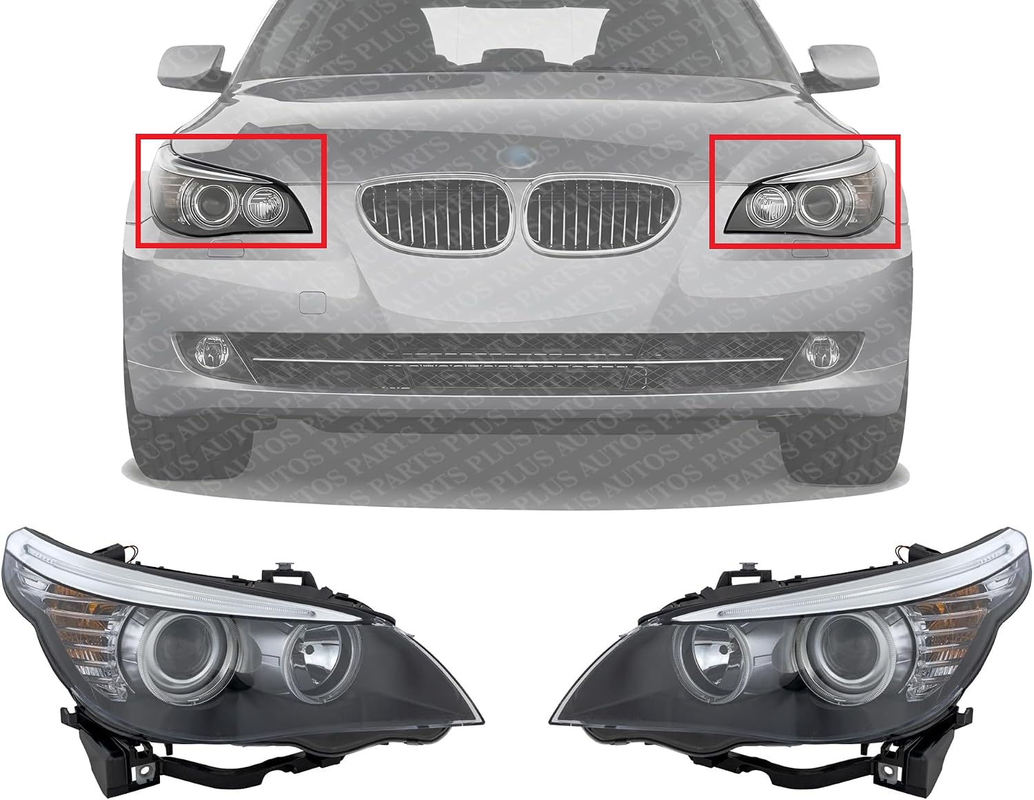 Set Of 2 Front Headlight Assembly Right Passenger & Left Driver Side Direct Replacement Compatible With 2008-2010 BMW 5-Series BM2503142 BM2502142 63127177732 63127177731