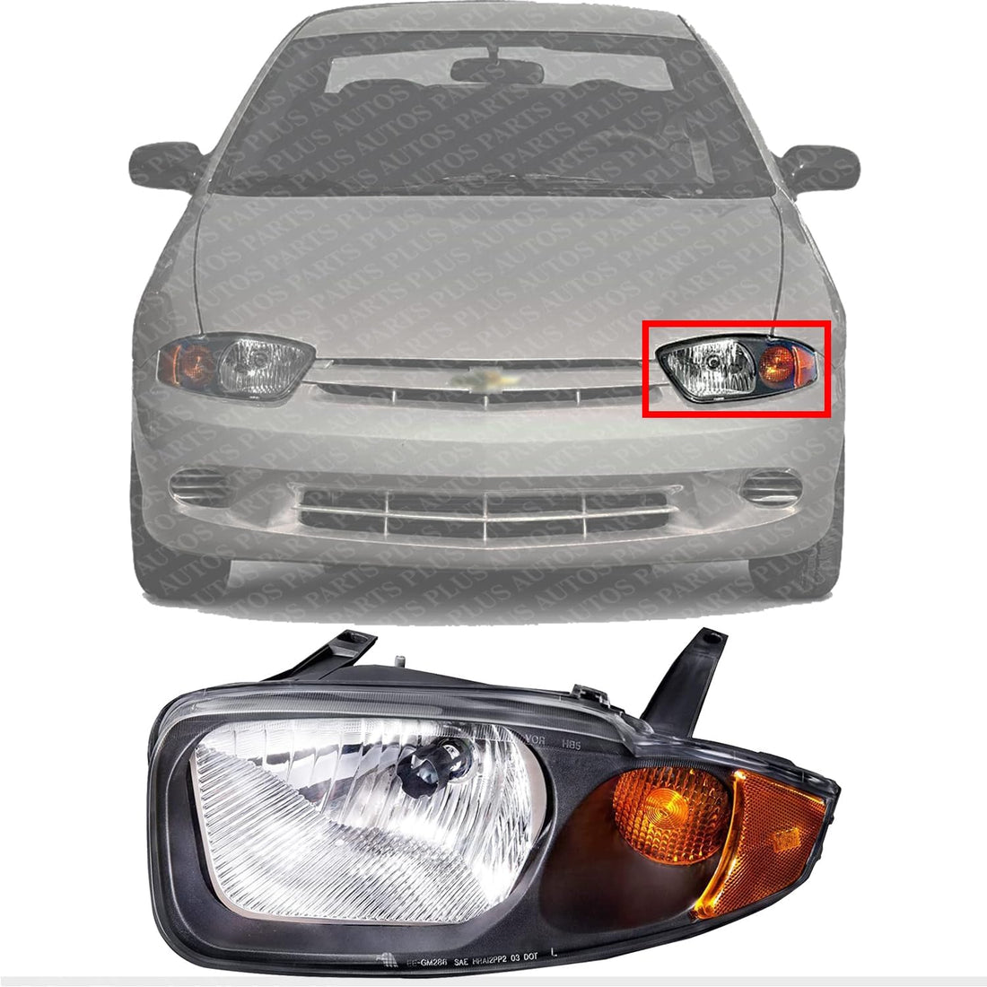 Front Head Light Assembly Left Driver Side Direct Replacement Compatible With 2003-2005 Chevrolet Cavalier GM2502221 22707274