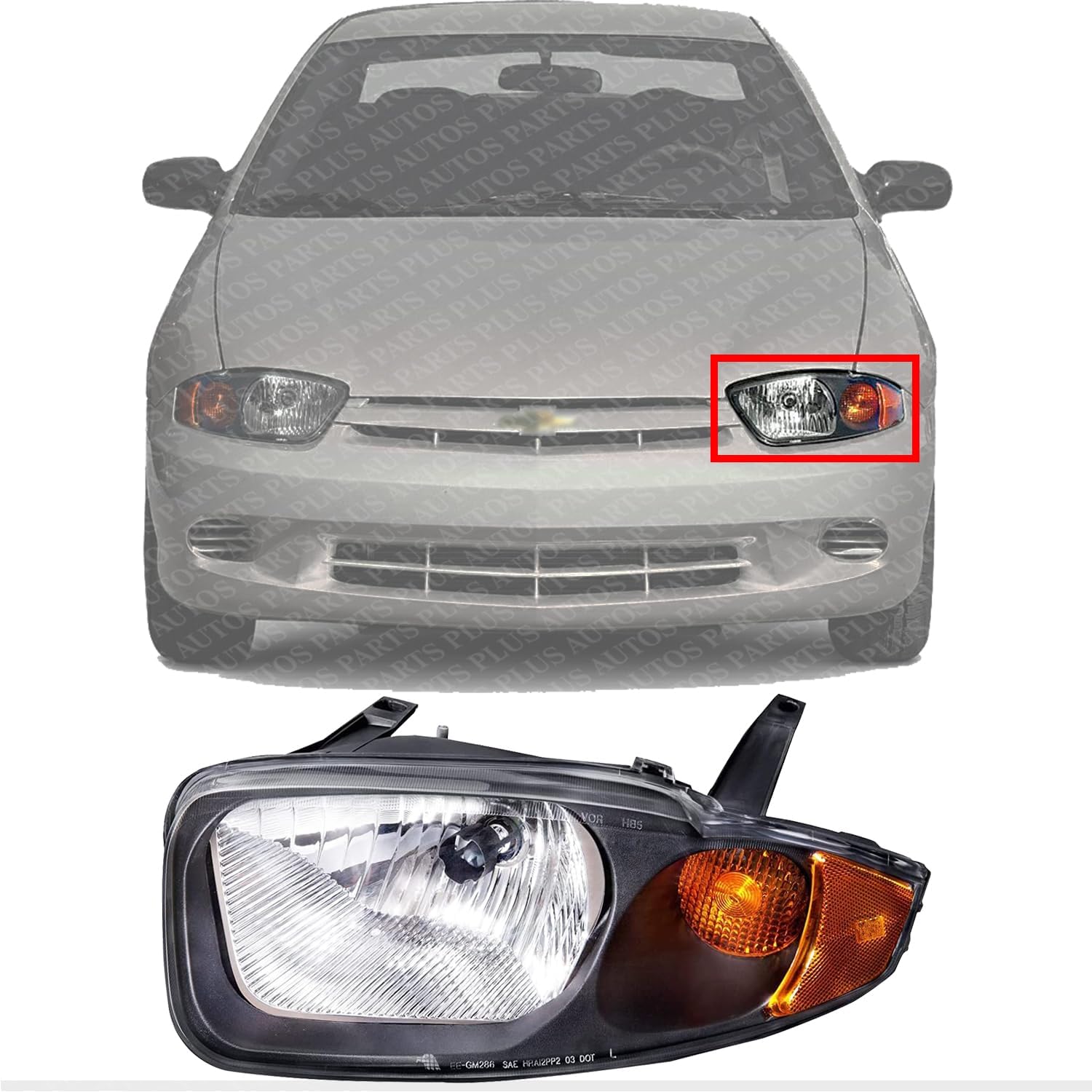 Front Head Light Assembly Left Driver Side Direct Replacement Compatible With 2003-2005 Chevrolet Cavalier GM2502221 22707274