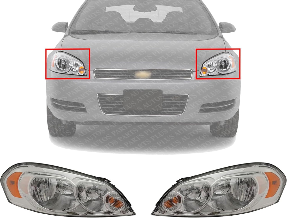 Set Of 2 Front Head Light Assembly Halogen Right Passenger And Left Driver Side Direct Replacement Compatible With 2006-2013 Chevrolet Impala / 2014-2016 Limited GM2503261 GM2502261