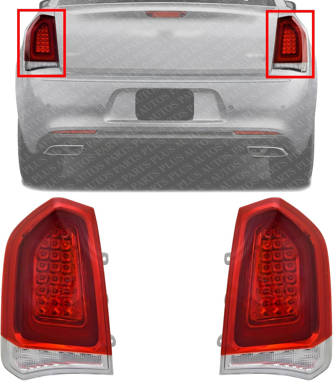 Set Of 2 Tail Light Assembly Chrome Interior Left Driver & Right Passenger Side Direct Replacement Compatible With 2015-2022 Chrysler 300 CH2800213 CH2801213 68400290AA