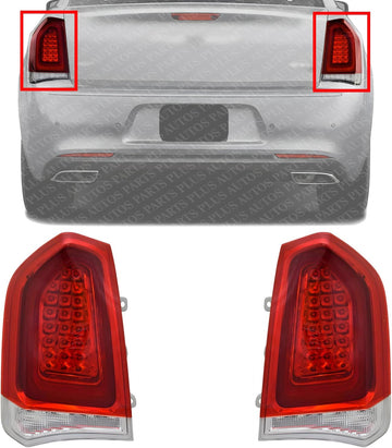 Set Of 2 Tail Light Assembly Chrome Interior Left Driver & Right Passenger Side Direct Replacement Compatible With 2015-2022 Chrysler 300 CH2800213 CH2801213 68400290AA