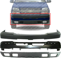 Front Bumper Primed Steel + Upper Cover + Lower Valance Textured Plastic With Fog Light Hole Direct Replacement Compatible With Chevrolet Silverado 2500HD 3500 2003-2006 GM1051109