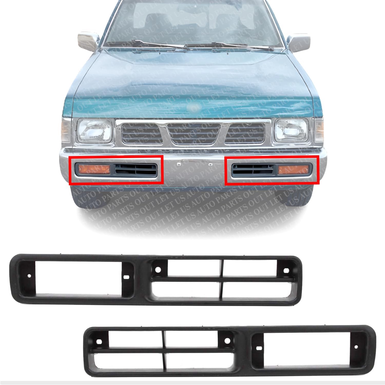 AUTOS PARTS PLUS Front Fog Light Molding Bezel Left Driver & Right Passenger Side Direct Replacement Compatible With 1993-1997 Nissan Pickup / 1993-1995 Pathfinder NI1038101 NI1039101 6225755G00