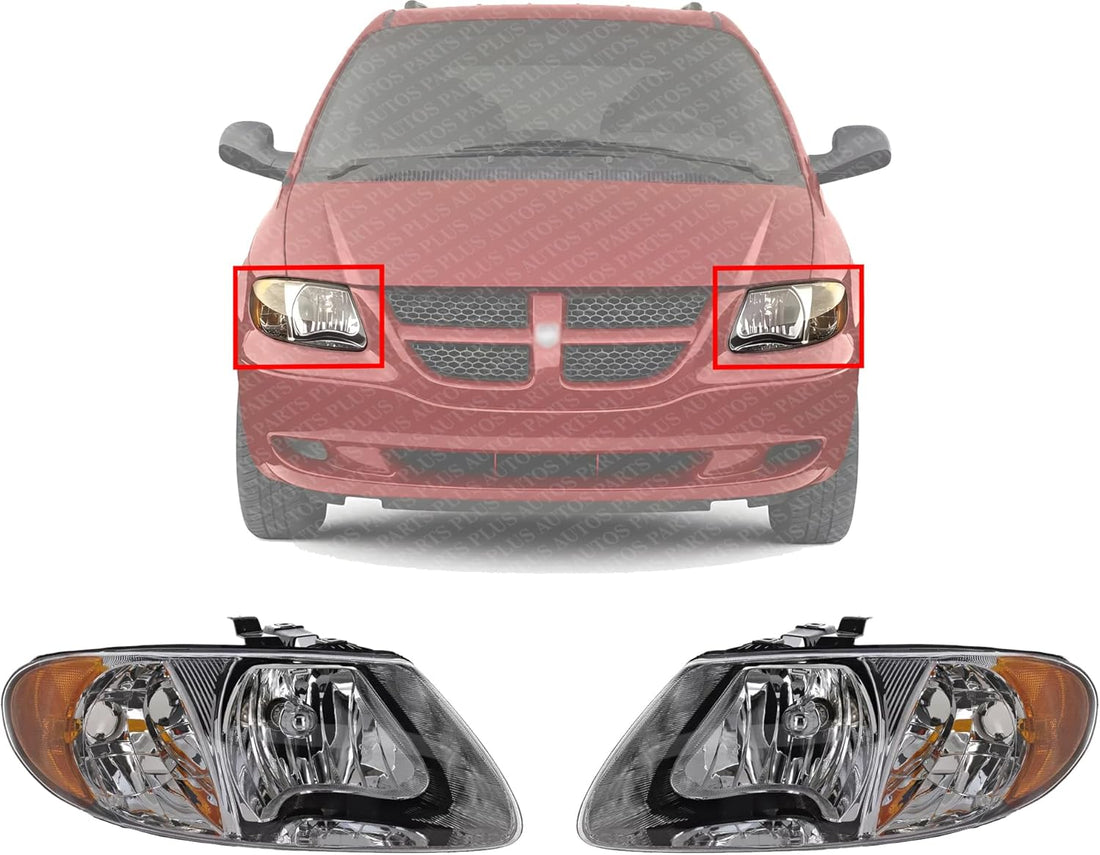 Set Of 2 Head Light Assembly Right & Left Side Direct Replacement Compatible With 2001-2007 Dodge Caravan/Grand Caravan/Town & Country / 2001-2003 / Voyager 4857700AC-PFM