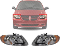 Set Of 2 Head Light Assembly Right & Left Side Direct Replacement Compatible With 2001-2007 Dodge Caravan/Grand Caravan/Town & Country / 2001-2003 / Voyager 4857700AC-PFM
