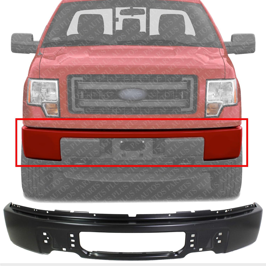 Front Bumper Face Bar Primed Steel Without Fog Light Holes Direct Replacement Compatible With 2009-2014 Ford F-150 FO1002414 9L3Z17757CPTM