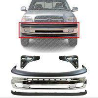 Front Bumper Chrome Steel + Upper Cover + Lower Valance Textured + Brackets Right Passenger & Left Driver Side Direct Replacement Compatible With Toyota Tundra 2000-2006 TO1000198