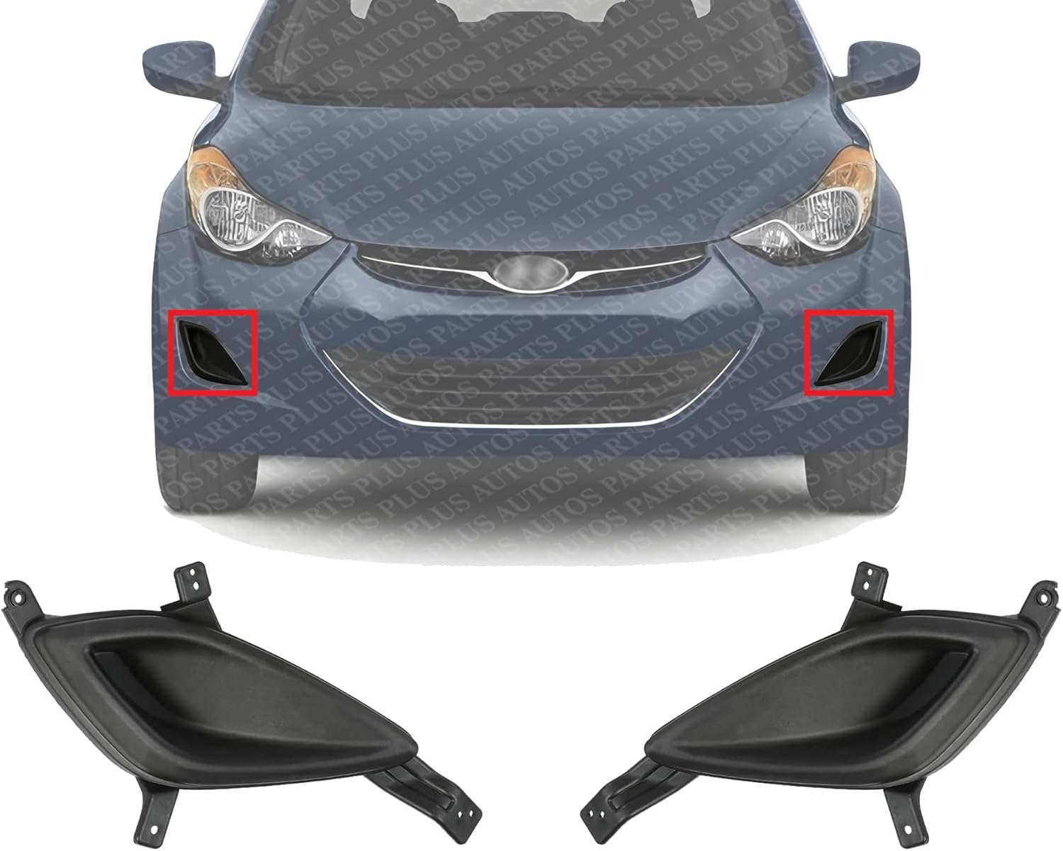 Set Of 2 Front Fog Light Cover Textured Plastic Left Driver & Right Passenger Side Direct Replacement Compatible With 2011-2013 Hyundai Elantra HY1039112 HY1038112