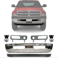 Front Bumper Chrome + Lower Valance Deflector Textured + Fog Light + Molding Primed Left & Right Side Direct Replacement Compatible With 1994-2001 Dodge Ram 1500/1994-2002 2500 3500