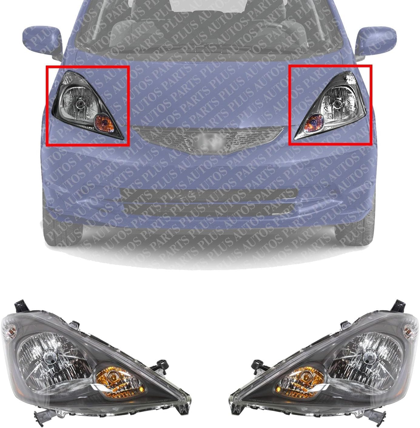Set Of 2 Front Head Light Left Driver & Right Passenger Side Direct Replacement Compatible With 2009-2014 Honda Fit HO2503138 HO2502138 33100TK6A01 33150TK6A01