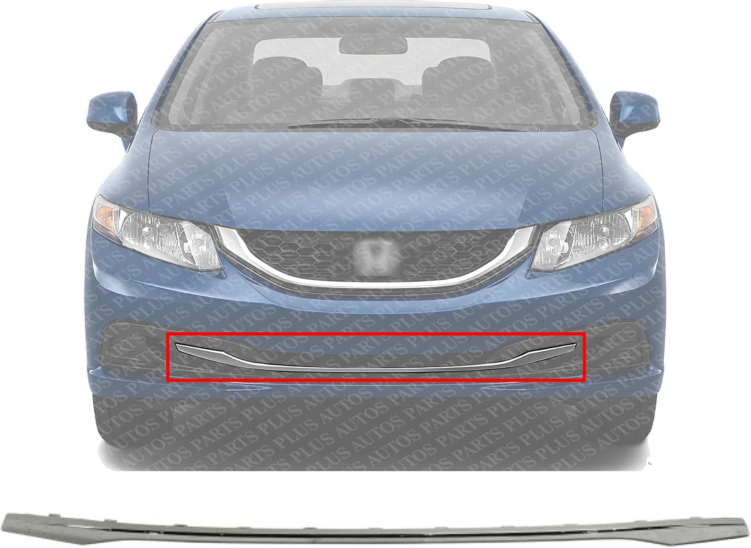 Front Bumper Molding Chrome Plastic Direct Replacement Compatible With 2013-2015 Honda Civic HO1044102 71108TR3A51