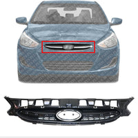 Front Bumper Upper Grille Textured Black Shell & Insert Direct Replacement Compatible With 2015-2017 Hyundai Accent HY1200184 863511R510