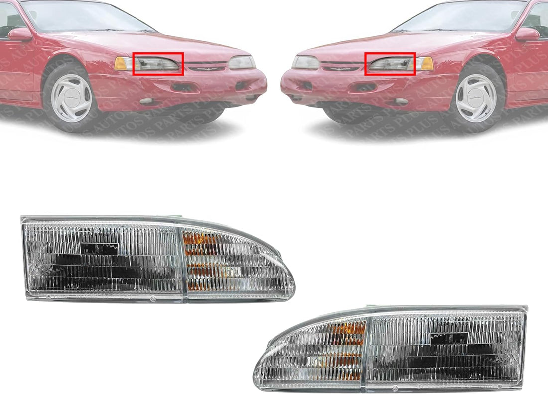 Set Of 2 Front Headlights Assembly Right Passenger & Left Driver Side Direct Replacement Compatible With 1994-1995 Ford Thunderbird FO2502128 FO2503128 F4SZ13008B F4SZ13008A
