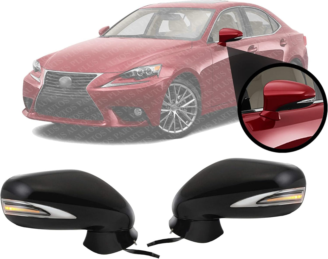 Set Of 2 Front Power Mirror Manual Folding Heated Primed Plastic Left Driver & Right Passenger Side Direct Replacement Compatible With 2009-2013 Lexus IS250 / IS350