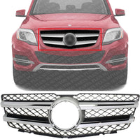 Front Grille Primed Shell And Insert With Chrome Molding & Aluminum Trim Direct Replacement Compatible With 2010-2015 Mercedes Benz GLK350 / 2013-2015 GLK250 MB1200161 20488008839776