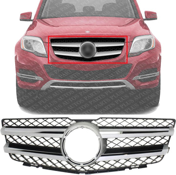 Front Grille Primed Shell And Insert With Chrome Molding & Aluminum Trim Direct Replacement Compatible With 2010-2015 Mercedes Benz GLK350 / 2013-2015 GLK250 MB1200161 20488008839776