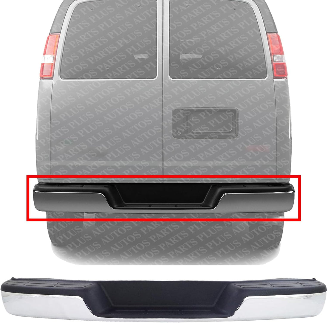 Step Bumper Face Bar & Pad Without Mounting Bracket Chrome Direct Replacement Compatible With 1996-2023 Chevrolet Express/GMC Savana GM1103142 25962249