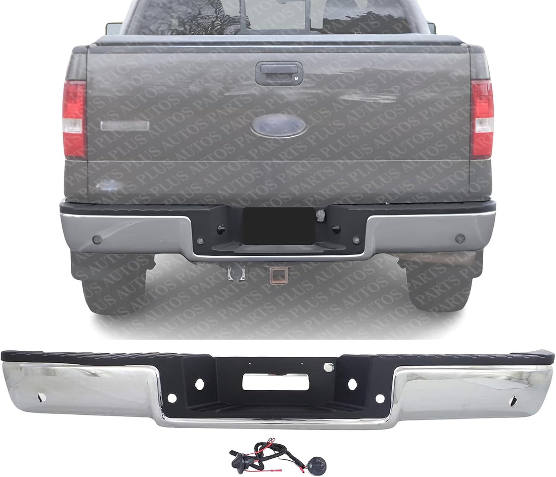 Step Bumper Assembly Chrome Steel With Rear Object Sensor Holes Direct Replacement Compatible With 2004-2006 Ford F-150/2006 Lincoln Mark LT FO1103119 4L3Z17906BA-PFM