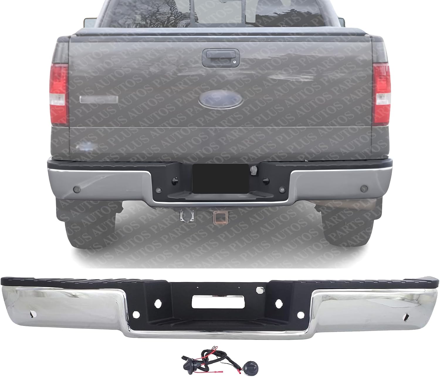 Step Bumper Assembly Chrome Steel With Rear Object Sensor Holes Direct Replacement Compatible With 2004-2006 Ford F-150/2006 Lincoln Mark LT FO1103119 4L3Z17906BA-PFM