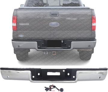 Step Bumper Assembly Chrome Steel With Rear Object Sensor Holes Direct Replacement Compatible With 2004-2006 Ford F-150/2006 Lincoln Mark LT FO1103119 4L3Z17906BA-PFM