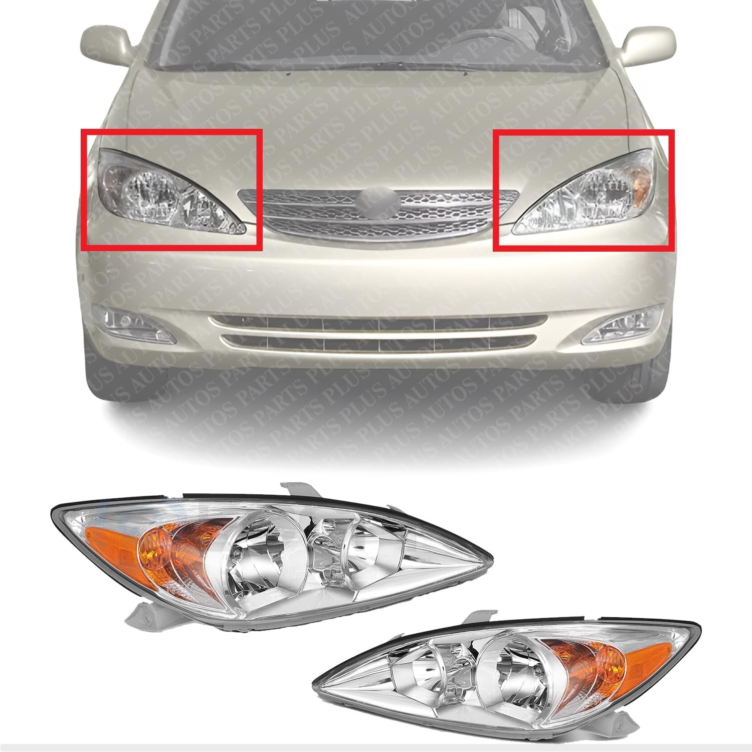 Set Of 2 Front Head Light Assembly Left Driver & Right Passenger Side Direct Replacement Compatible With 2002-2004 Toyota Camry TO2503137 TO2502137 81110AA060 81150AA060