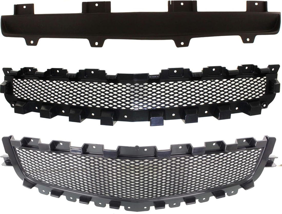 Set Of 3 Front Grille Cover + Upper & Center Paintable Shell and Insert Direct Replacement Compatible With 2008-2012 Chevrolet Malibu GM1223104 GM1200600 GM1200601 15823699 15823700