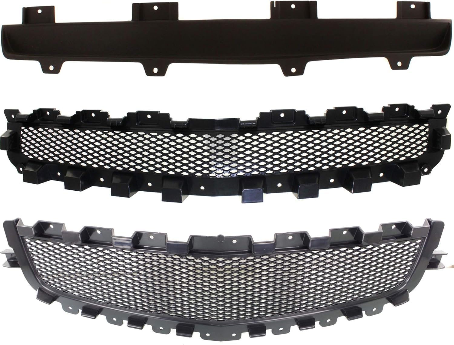 Set Of 3 Front Grille Cover + Upper & Center Paintable Shell and Insert Direct Replacement Compatible With 2008-2012 Chevrolet Malibu GM1223104 GM1200600 GM1200601 15823699 15823700