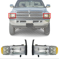 Set Of 2 Front Head Light Assembly Left Driver & Right Passenger Side Direct Replacement Compatible With 1994-2002 Dodge Ram 1500 2500 3500 CH2503101 CH2502101